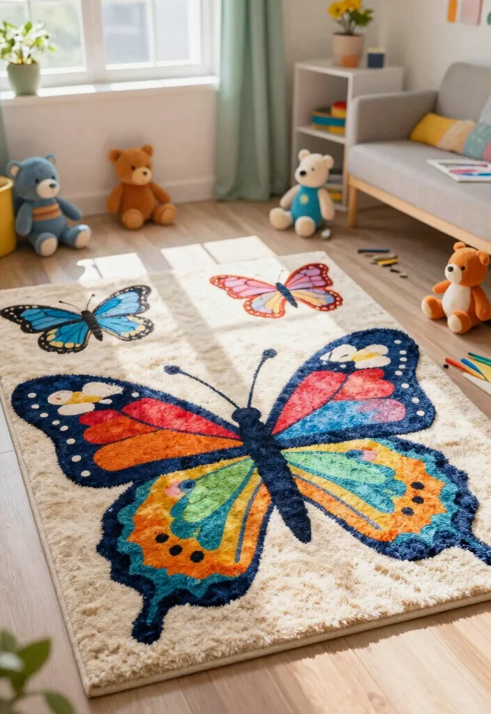 17 Butterfly Wall Art Ideas That Feel Whimsical & Light - 15. Butterfly Themed Rug 1