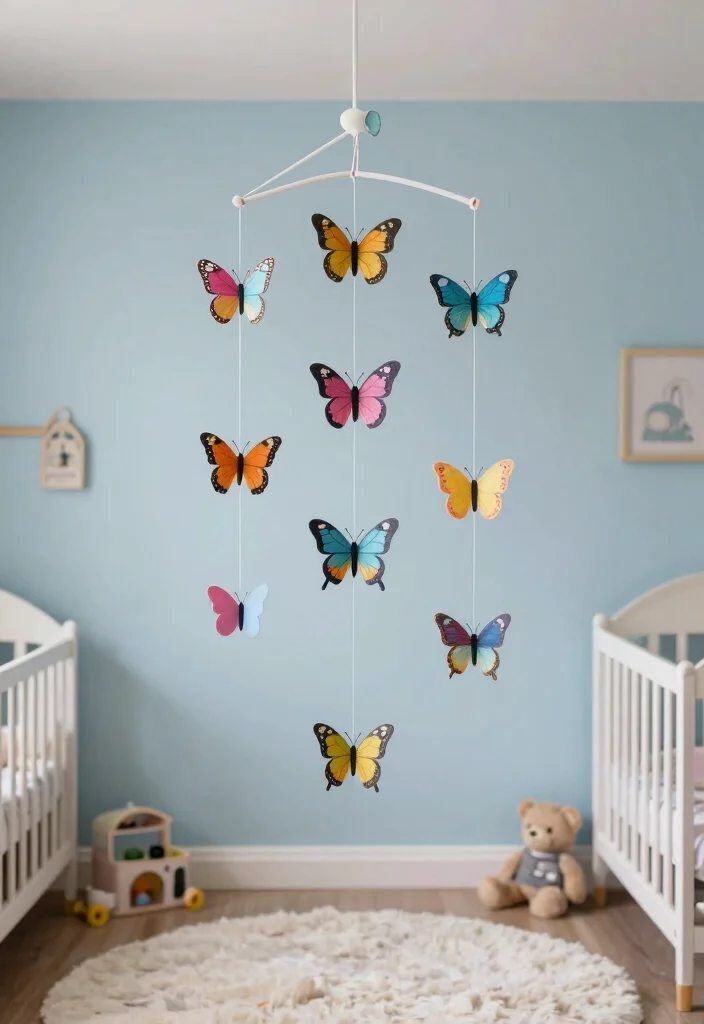 17 Butterfly Wall Art Ideas That Feel Whimsical & Light - 4. Hanging Butterfly Mobile 1