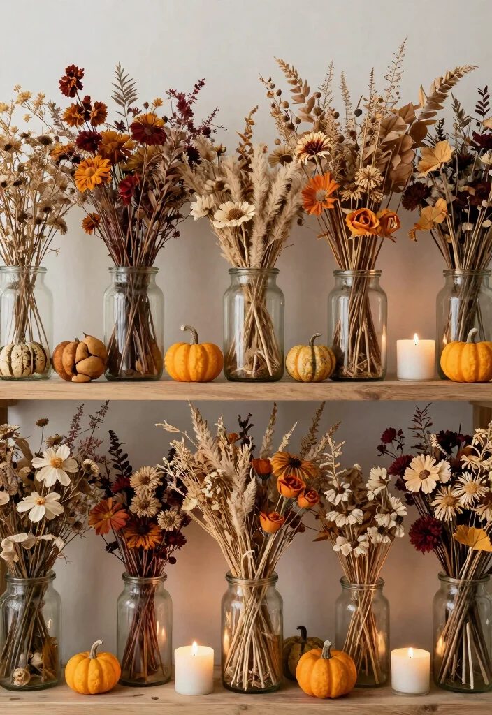 17 Fall Shelf Decor Ideas for a Cozy Autumn Refresh - 12. Dried Flowers 1