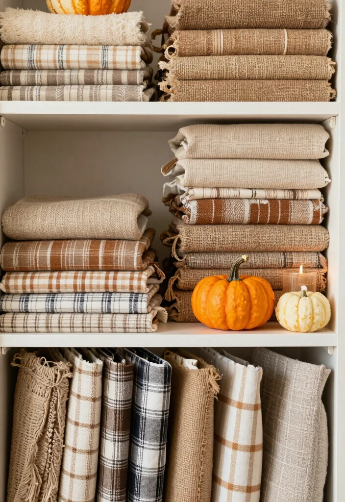 17 Fall Shelf Decor Ideas for a Cozy Autumn Refresh - 15. Seasonal Fabrics 1