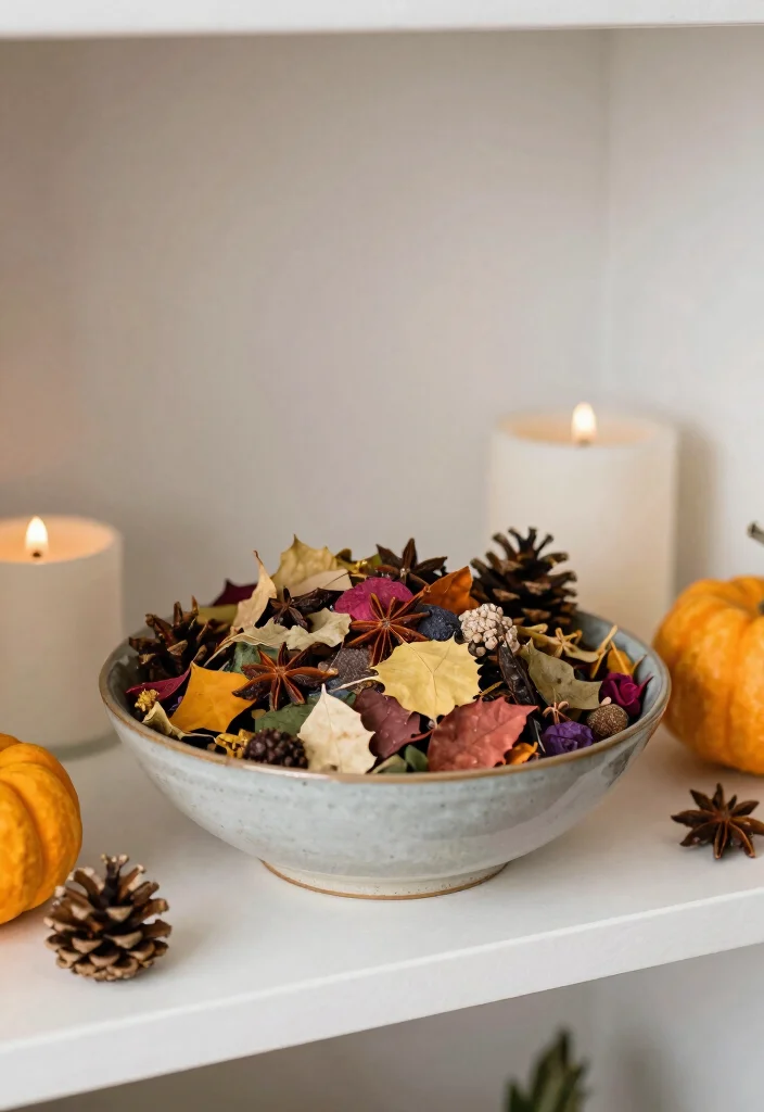 17 Fall Shelf Decor Ideas for a Cozy Autumn Refresh - 16. Potpourri Bowls 1