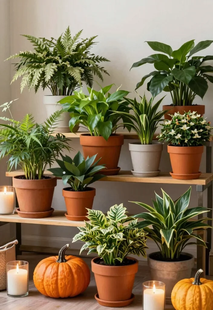 17 Fall Shelf Decor Ideas for a Cozy Autumn Refresh - 17. Seasonal Plants 1