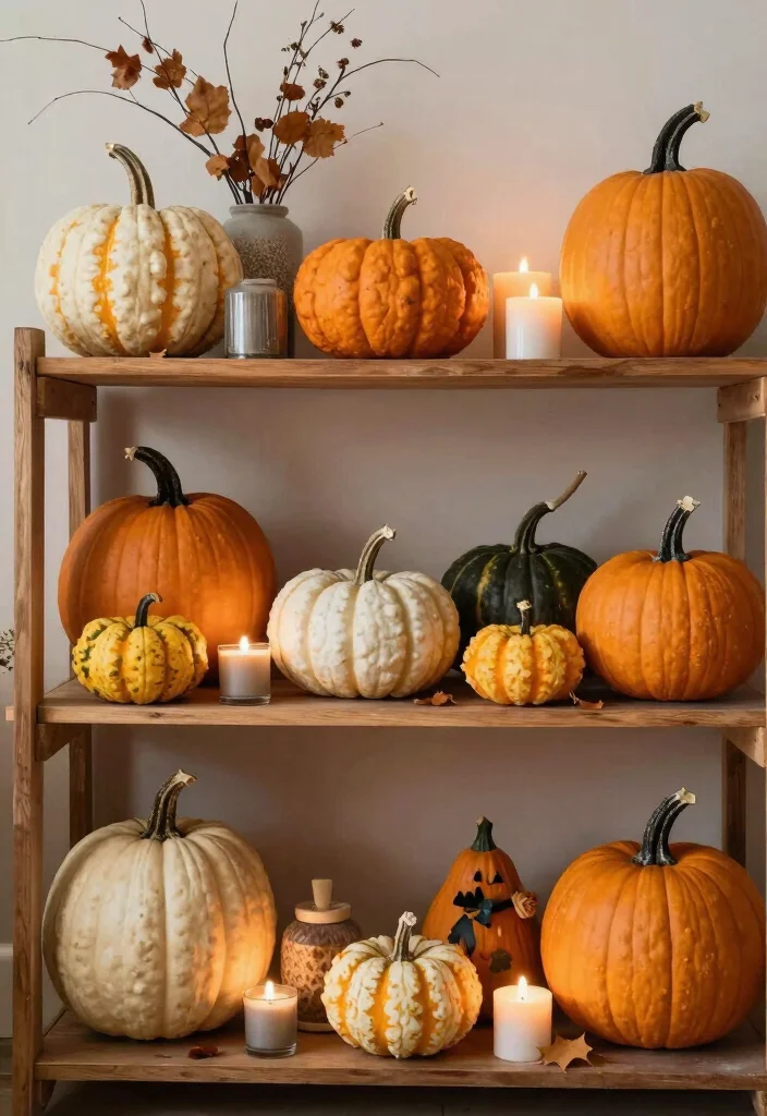 17 Fall Shelf Decor Ideas for a Cozy Autumn Refresh - 2. Pumpkin Parade 1