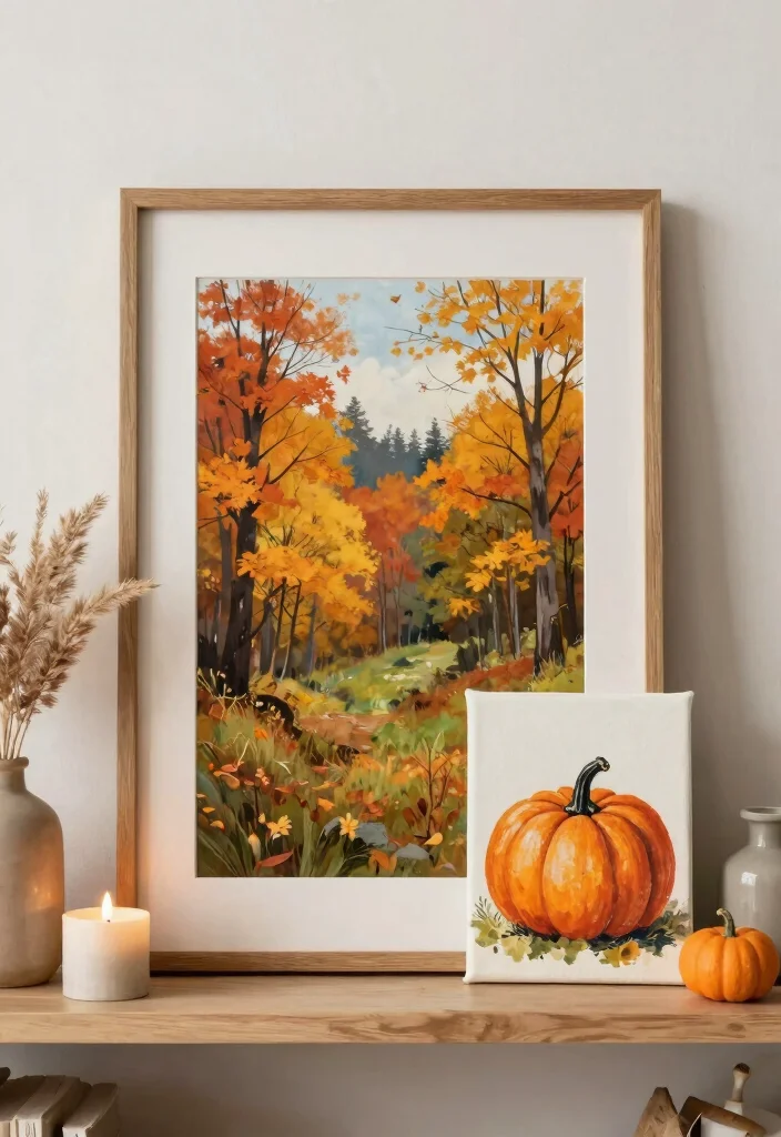 17 Fall Shelf Decor Ideas for a Cozy Autumn Refresh - 6. Seasonal Artwork 1
