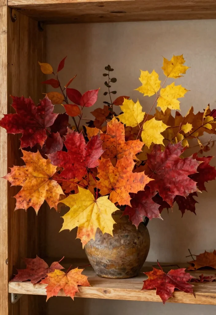 17 Fall Shelf Decor Ideas for a Cozy Autumn Refresh - 8. Colorful Leaves and Foliage 1