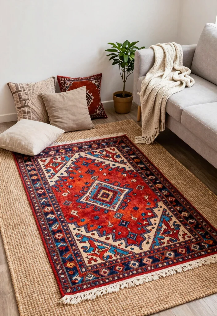17 Moroccan Rug Living Room Ideas With Bold Boho Vibes - 1. Layering Textures for Depth 1