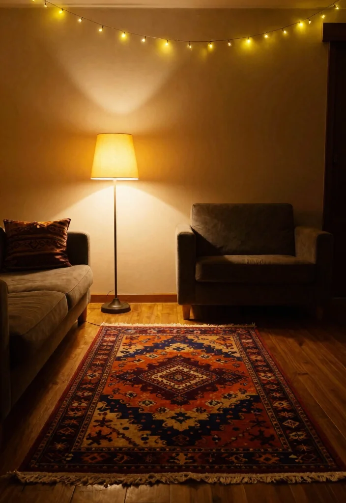 17 Moroccan Rug Living Room Ideas With Bold Boho Vibes - 10. Soft Lighting to Enhance Ambiance 1