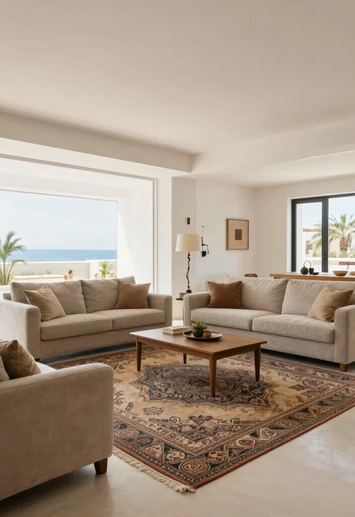 17 Moroccan Rug Living Room Ideas With Bold Boho Vibes - 11. Using Rugs to Define Spaces 1