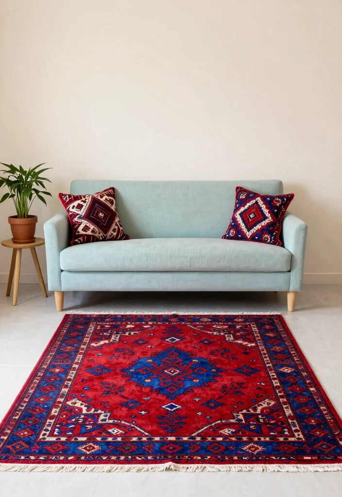 17 Moroccan Rug Living Room Ideas With Bold Boho Vibes - 2. Bold Color Contrasts 1