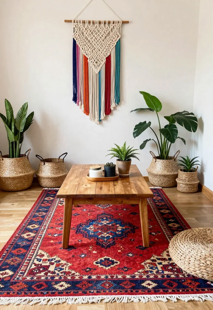 17 Moroccan Rug Living Room Ideas With Bold Boho Vibes - 4. Incorporating Boho Accents 1