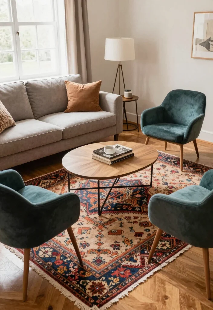 17 Moroccan Rug Living Room Ideas With Bold Boho Vibes - 5. Creative Layouts for Small Spaces 1