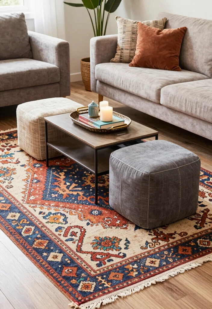 17 Moroccan Rug Living Room Ideas With Bold Boho Vibes - 6. Functional Accessories to Enhance Style 1