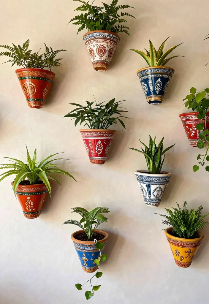 17 Rajasthani Wall Art Ideas Full of Color & Culture 66 17 Rajasthani Wall Art Ideas Full of Color & Culture - 16. Rajasthani Wall Plants with Decorative Holders 1