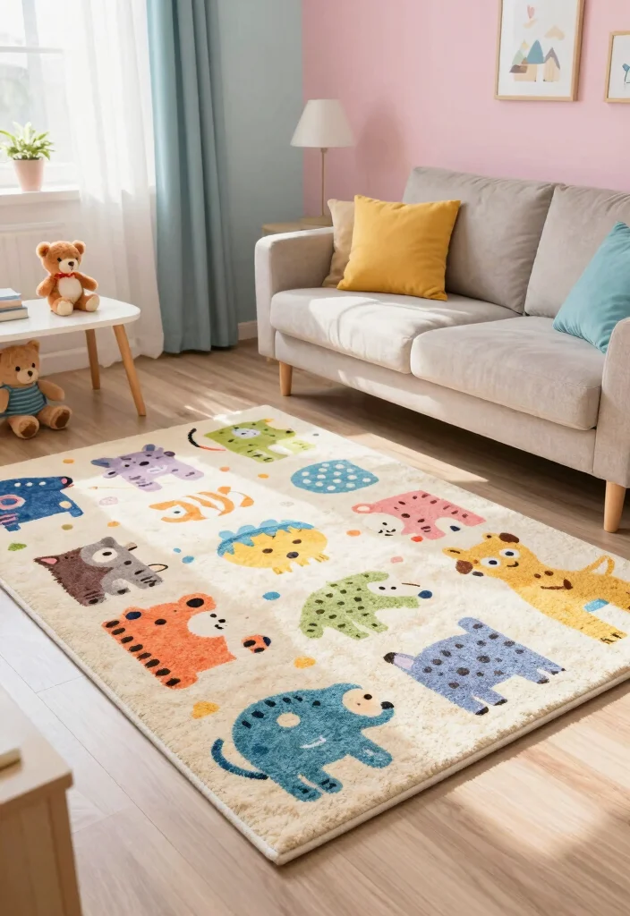 17 Rug Sizes Living Room Ideas for the Perfect Fit 38 17 Rug Sizes Living Room Ideas for the Perfect Fit - 12. The Playful Kids’ Rug 1