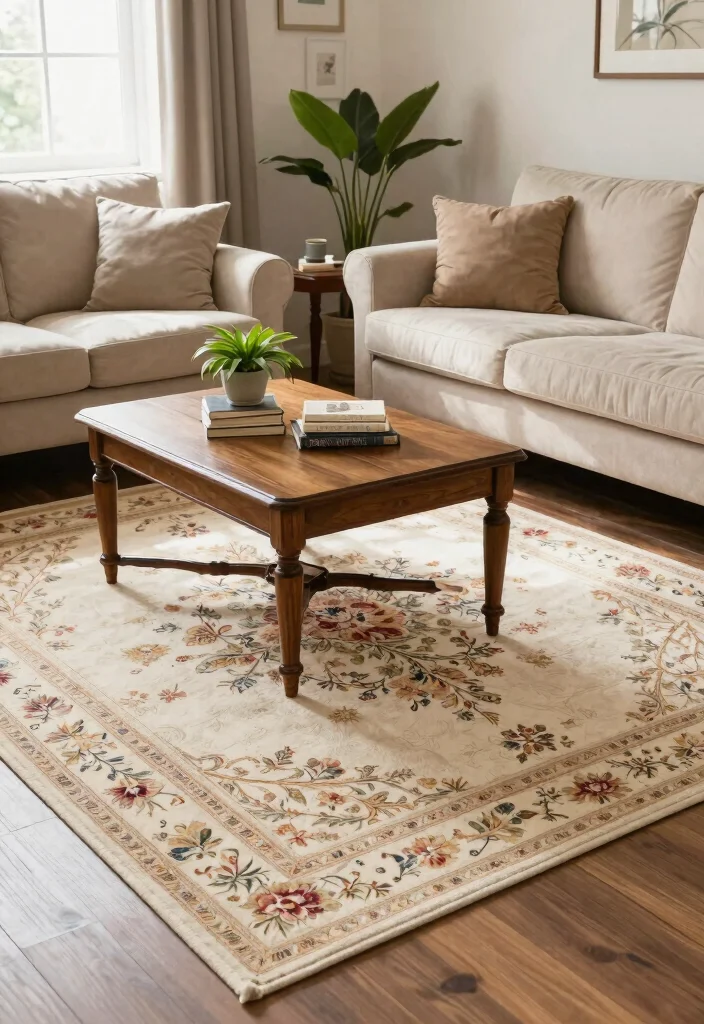 17 Rug Sizes Living Room Ideas for the Perfect Fit 51 17 Rug Sizes Living Room Ideas for the Perfect Fit - 15. The Vintage Inspired Rug 1