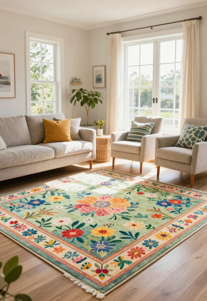 17 Rug Sizes Living Room Ideas for the Perfect Fit 63 17 Rug Sizes Living Room Ideas for the Perfect Fit - 17. The Seasonal Change-Up Rug 1