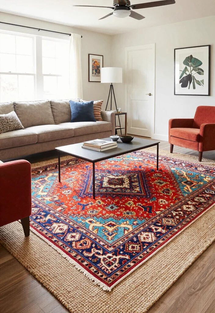 17 Rug Sizes Living Room Ideas for the Perfect Fit 21 17 Rug Sizes Living Room Ideas for the Perfect Fit - 5. Layering Rugs for Depth 1