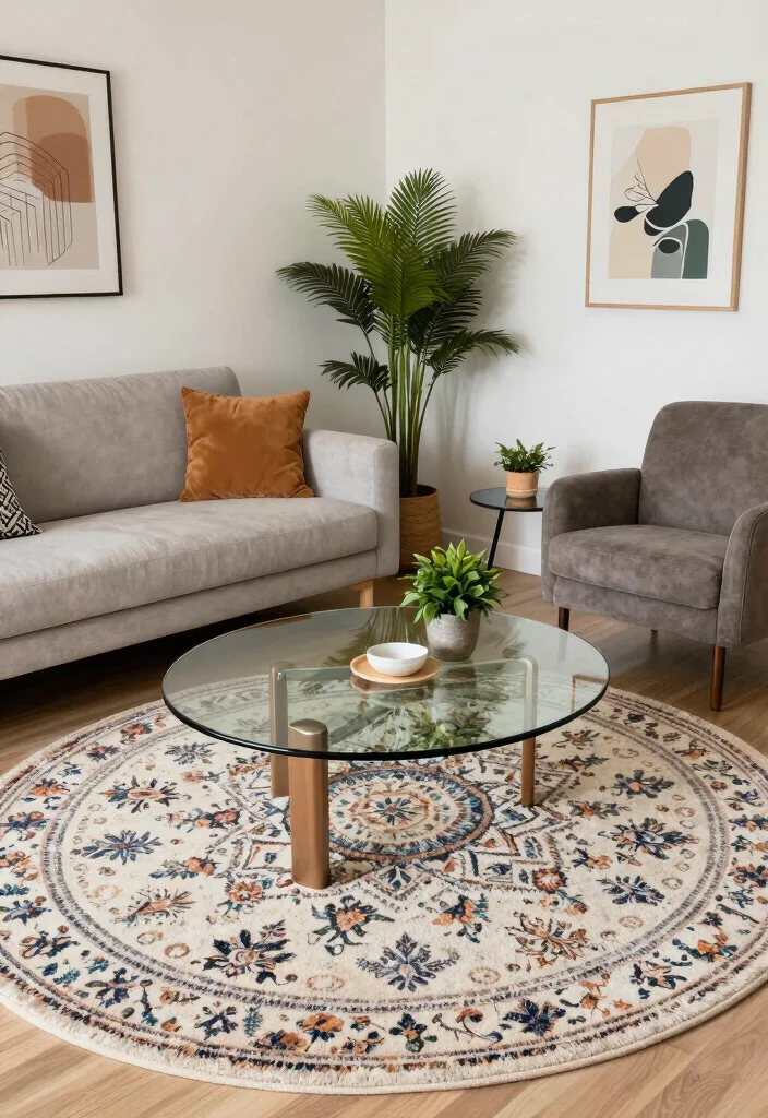 17 Rug Sizes Living Room Ideas for the Perfect Fit 22 17 Rug Sizes Living Room Ideas for the Perfect Fit - 6. The Perfect Round Rug 1