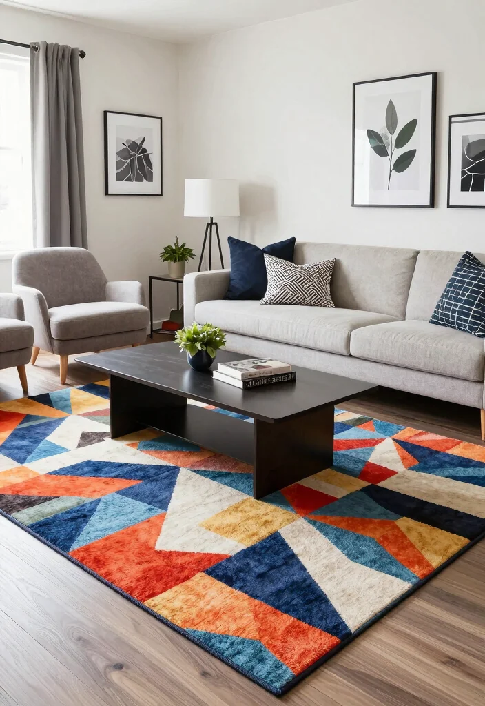 17 Rug Sizes Living Room Ideas for the Perfect Fit 35 17 Rug Sizes Living Room Ideas for the Perfect Fit - 9. The Geometric Patterned Rug 1