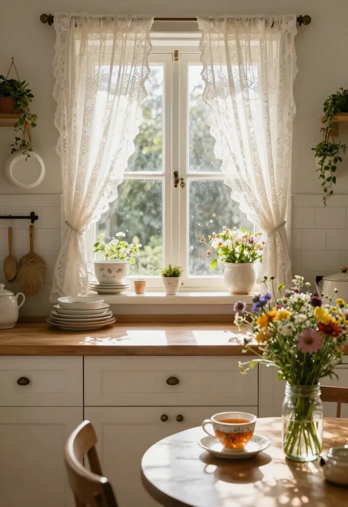17 Shabby Chic Kitchen Curtains Ideas With Vintage Flair - 1. Delicate Lace Curtains 1
