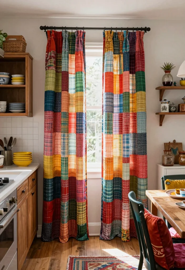 17 Shabby Chic Kitchen Curtains Ideas With Vintage Flair - 14. Eclectic Patchwork Curtains 1