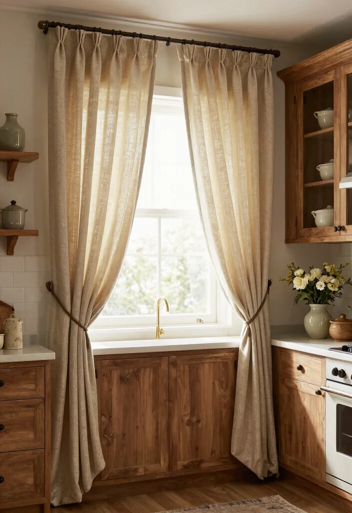 17 Shabby Chic Kitchen Curtains Ideas With Vintage Flair - 15. Timeless Chenille Curtains 1