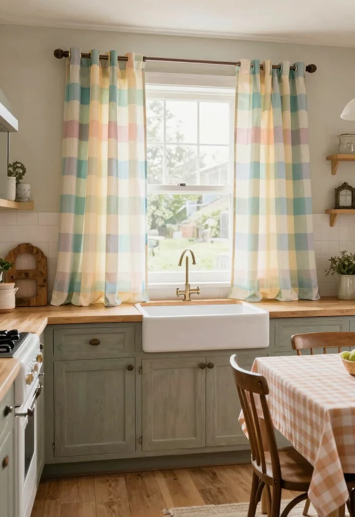 17 Shabby Chic Kitchen Curtains Ideas With Vintage Flair - 4. Cottage-Style Check Patterns 1