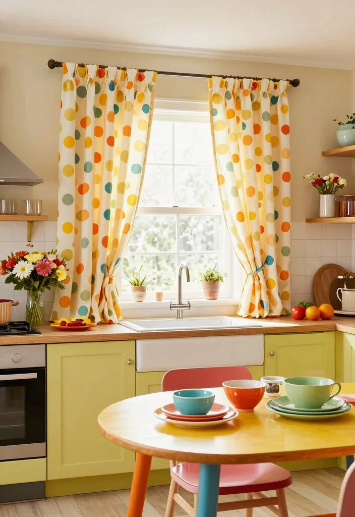 17 Shabby Chic Kitchen Curtains Ideas With Vintage Flair - 9. Retro Polka Dots 1