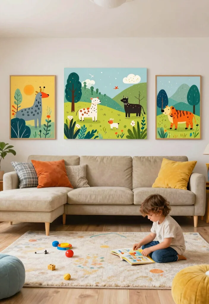18 Artwork for Living Room Wall Art Ideas That Impress Guests - 10. Whimsical Illustrations 1