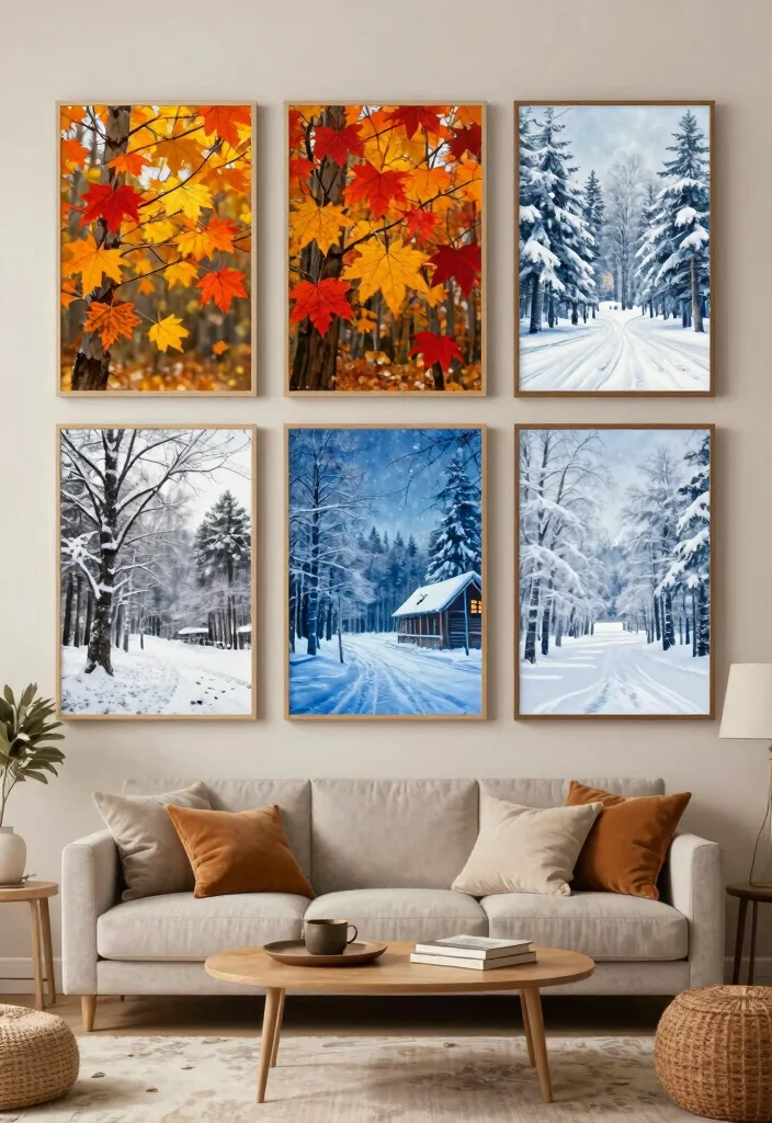 18 Artwork for Living Room Wall Art Ideas That Impress Guests - 11. Seasonal Switch-Out 1