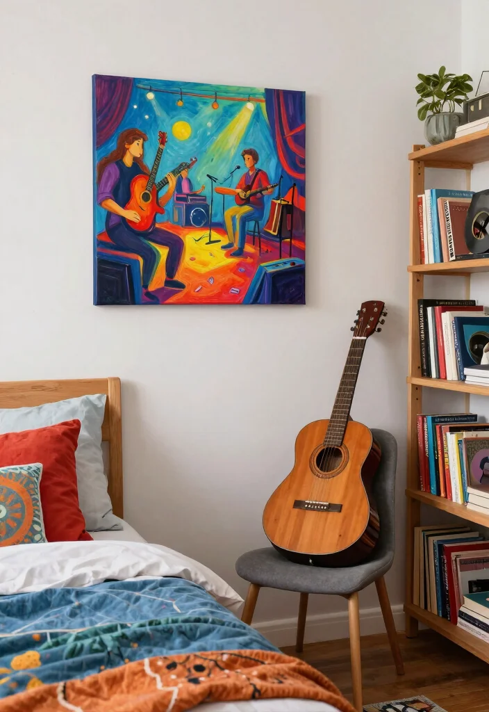 18 Bedroom Wall Art Painting Ideas That Feel Personal - 11. Art Inspired by Hobbies 1