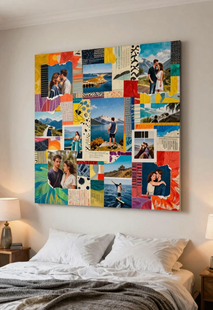 18 Bedroom Wall Art Painting Ideas That Feel Personal - 13. Mixed Media Collage 1