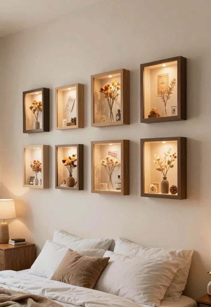 18 Bedroom Wall Art Painting Ideas That Feel Personal - 14. Artistic Shadow Boxes 1