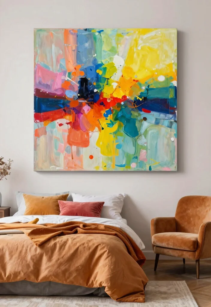 18 Bedroom Wall Art Painting Ideas That Feel Personal - 15. Colorful Abstract Art 1