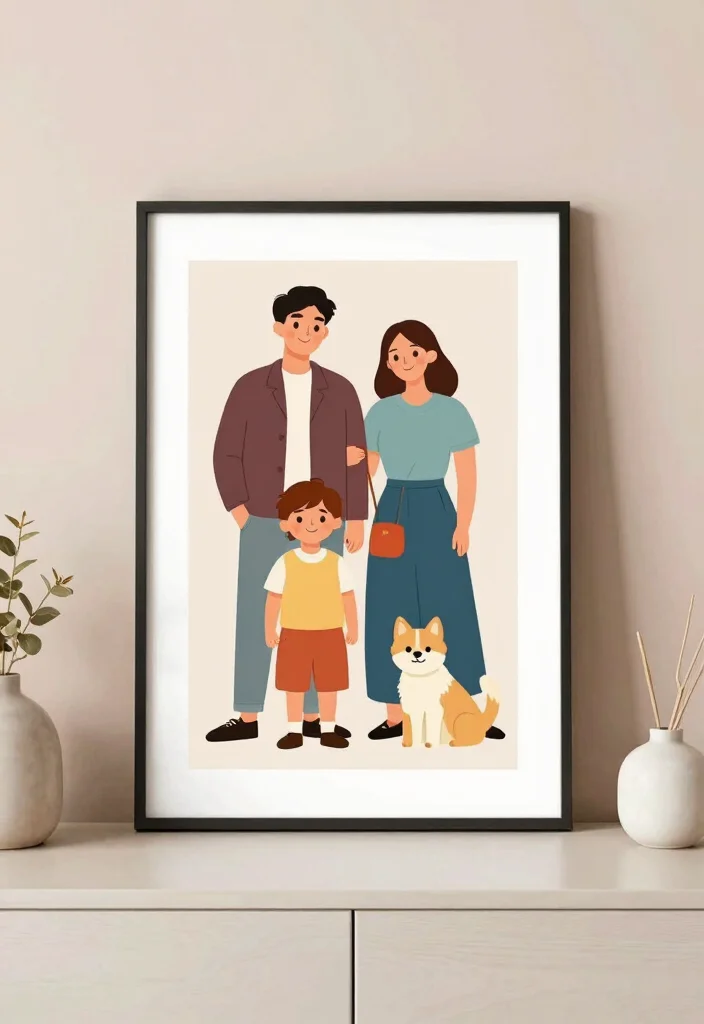 18 Bedroom Wall Art Painting Ideas That Feel Personal - 18. Customized Family Illustrations 1