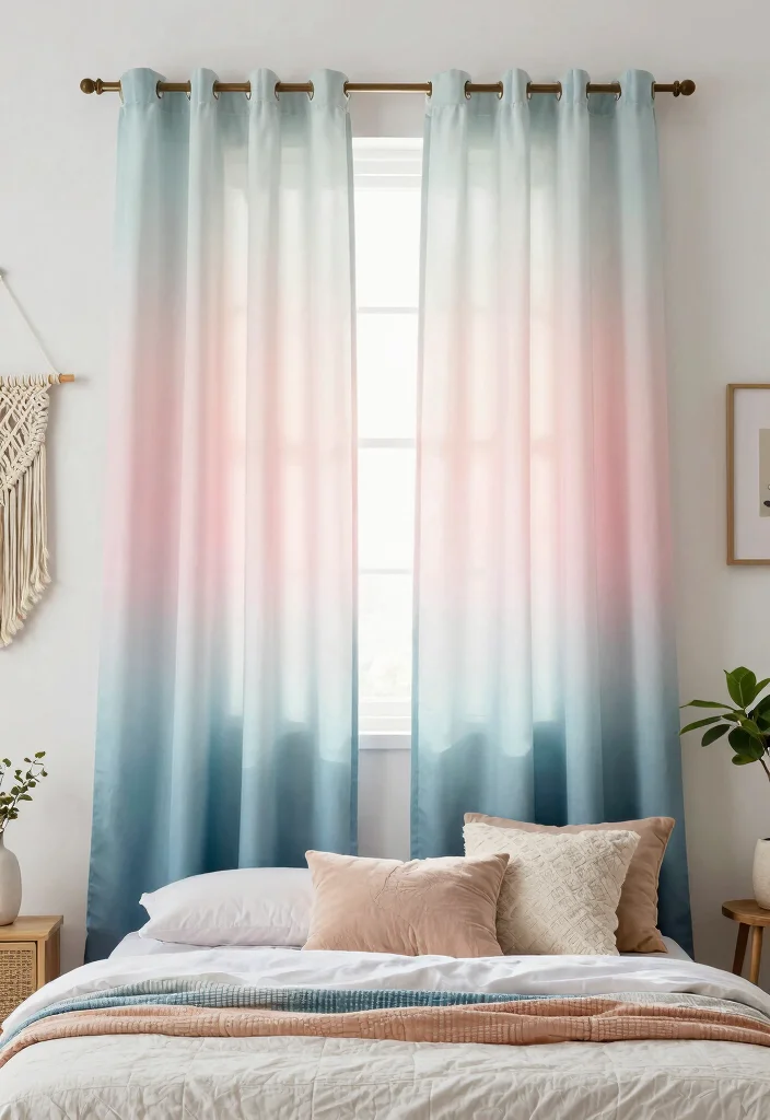18 Boho Bedroom Curtains Ideas With Free Spirited Style - 13. Ombre Effect Curtains 1