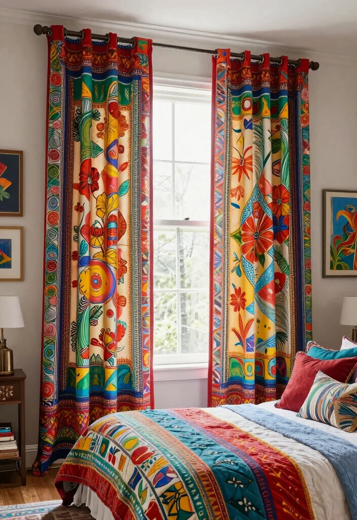 18 Boho Bedroom Curtains Ideas With Free Spirited Style - 17. Hand-Painted Canvas Curtains 1