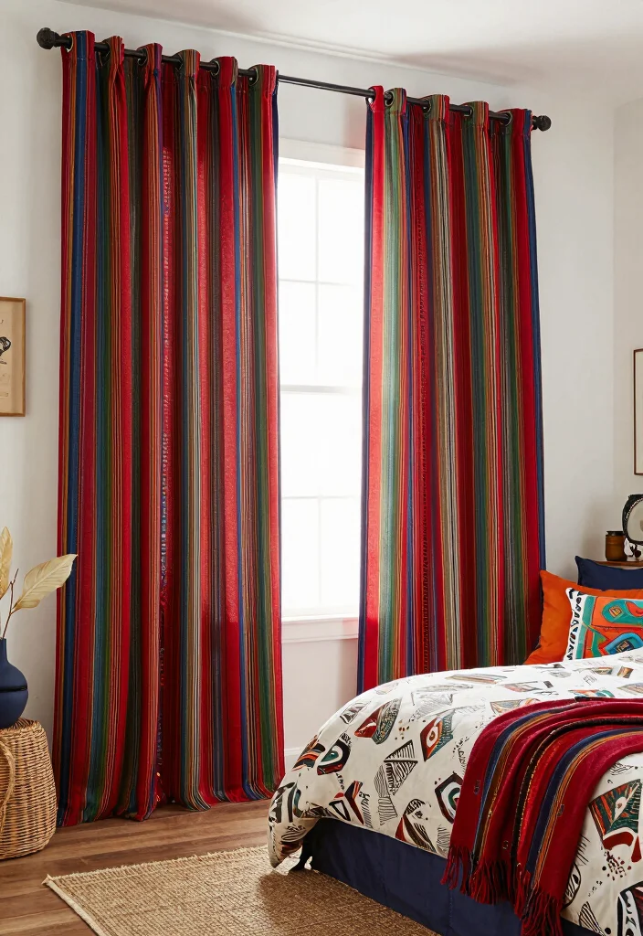 18 Boho Bedroom Curtains Ideas With Free Spirited Style - 18. Ethnic Striped Curtains 1