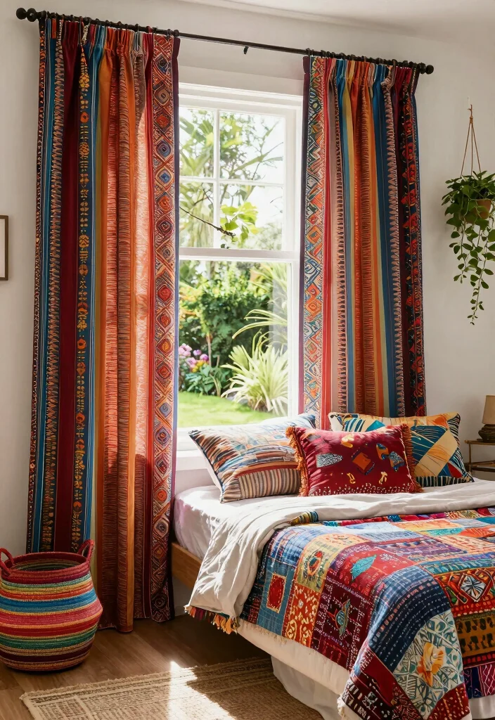 18 Boho Bedroom Curtains Ideas With Free Spirited Style - 2. Ethnic Print Curtains 1