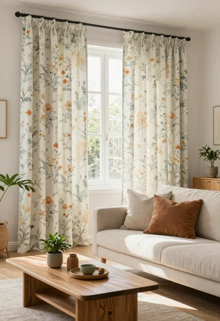 18 Curtains Living Room 2026 Trending Ideas That Transform Your Space - 15. Nature-Inspired Prints 1