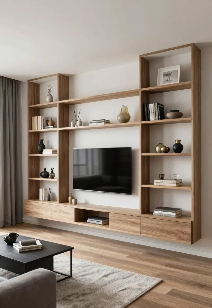 18 Floating Shelf TV Wall Ideas That Look Sleek & Modern - 14. Floating Shelf Dividers 1