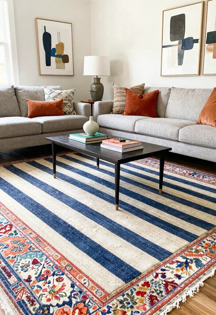 18 Rug on Top of Carpet Living Room Ideas That Actually Work 1 18 Rug on Top of Carpet Living Room Ideas That Actually Work - 1. Play with Patterns 1