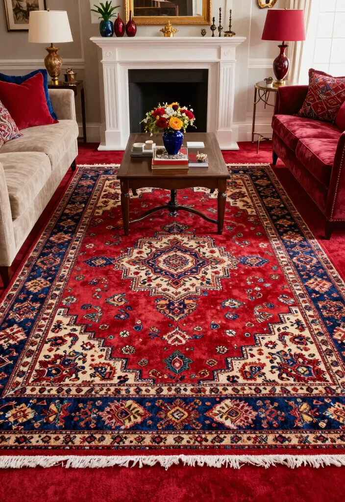 18 Rug on Top of Carpet Living Room Ideas That Actually Work 43 18 Rug on Top of Carpet Living Room Ideas That Actually Work - 13. Underfoot Drama 1