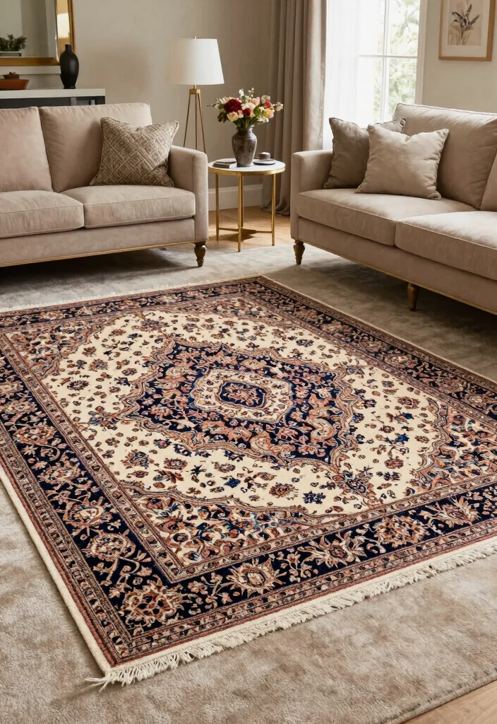 18 Rug on Top of Carpet Living Room Ideas That Actually Work 46 18 Rug on Top of Carpet Living Room Ideas That Actually Work - 16. Elegant Layering for Formal Spaces 1