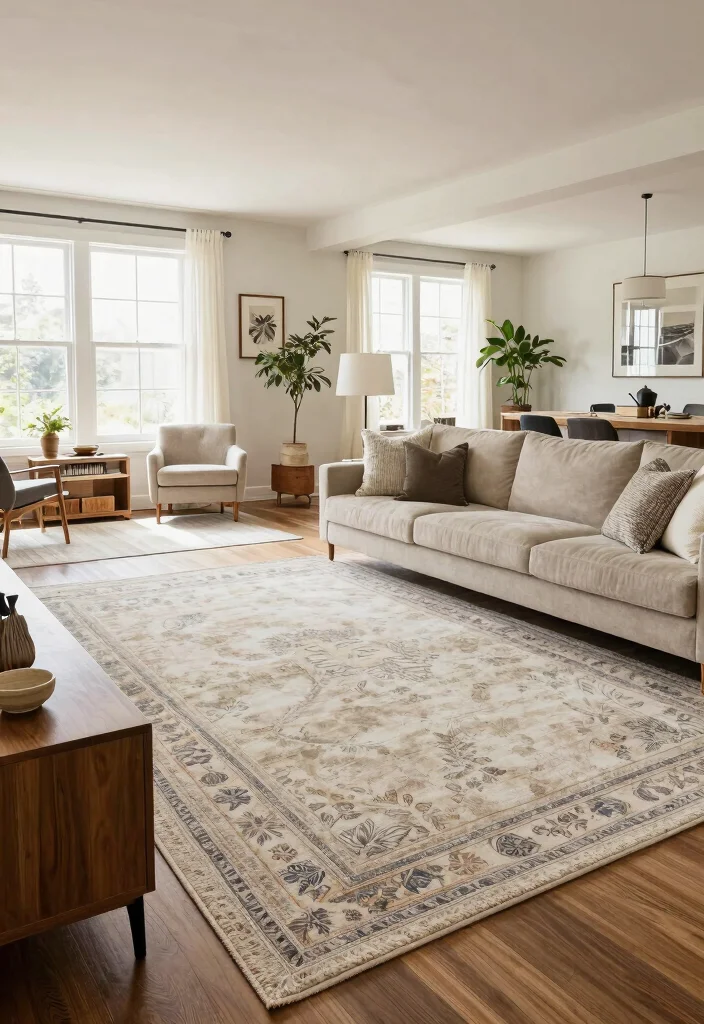 18 Rug on Top of Carpet Living Room Ideas That Actually Work 57 18 Rug on Top of Carpet Living Room Ideas That Actually Work - 17. Layering in Open Spaces 1