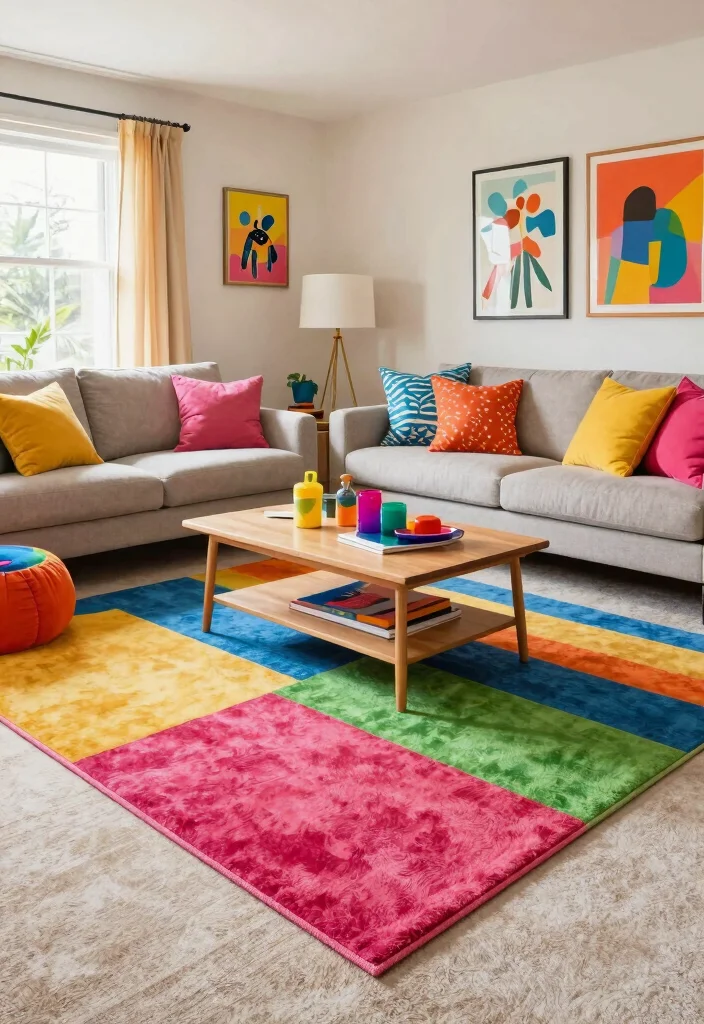 18 Rug on Top of Carpet Living Room Ideas That Actually Work 14 18 Rug on Top of Carpet Living Room Ideas That Actually Work - 4. Go Bold with Color 1