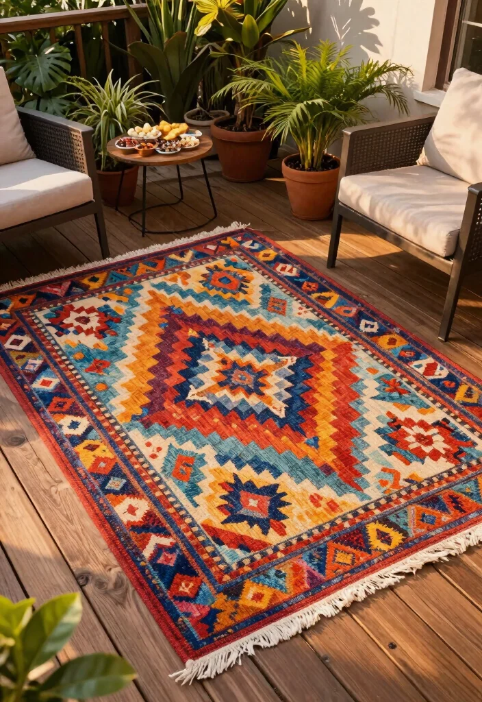 14 Back Deck Decorating Ideas That Feel Cozy & Inviting 48 14 Back Deck Decorating Ideas That Feel Cozy & Inviting - 8. Outdoor Rugs 1