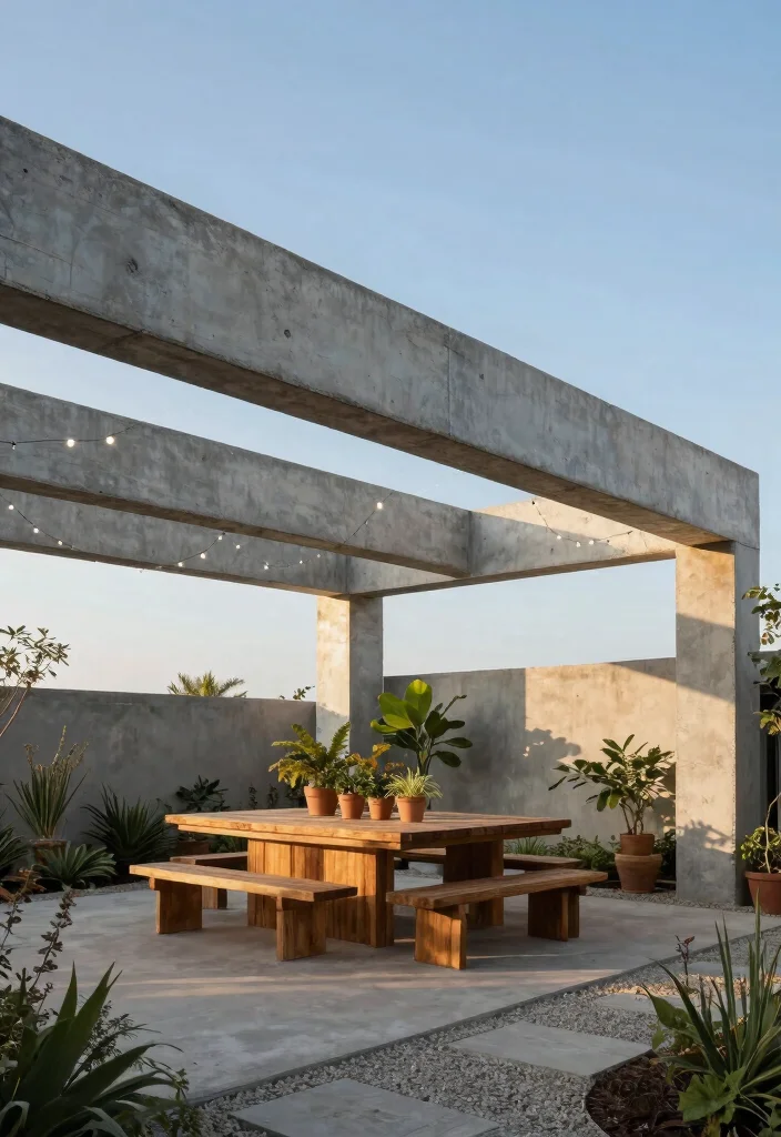 14 Concrete Pergola Ideas With Modern Edge 1 14 Concrete Pergola Ideas With Modern Edge - 1. Suspended Concrete Beams 1