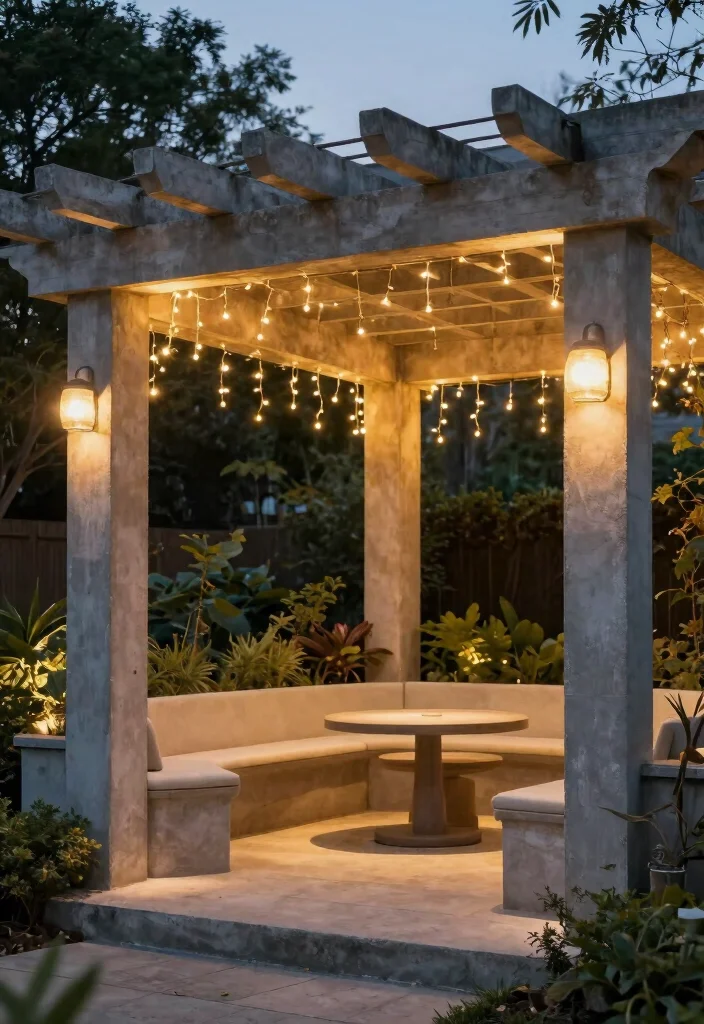 14 Concrete Pergola Ideas With Modern Edge 50 14 Concrete Pergola Ideas With Modern Edge - 10. Pergola Lighting Ideas 1