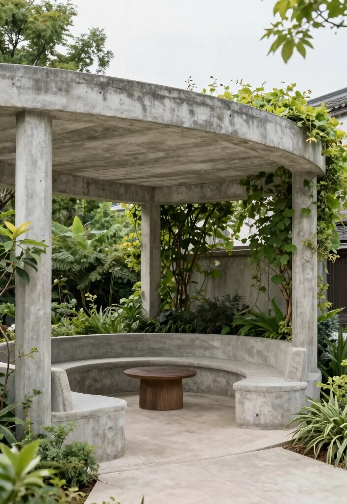 14 Concrete Pergola Ideas With Modern Edge 62 14 Concrete Pergola Ideas With Modern Edge - 12. Curved Concrete Pergola 1